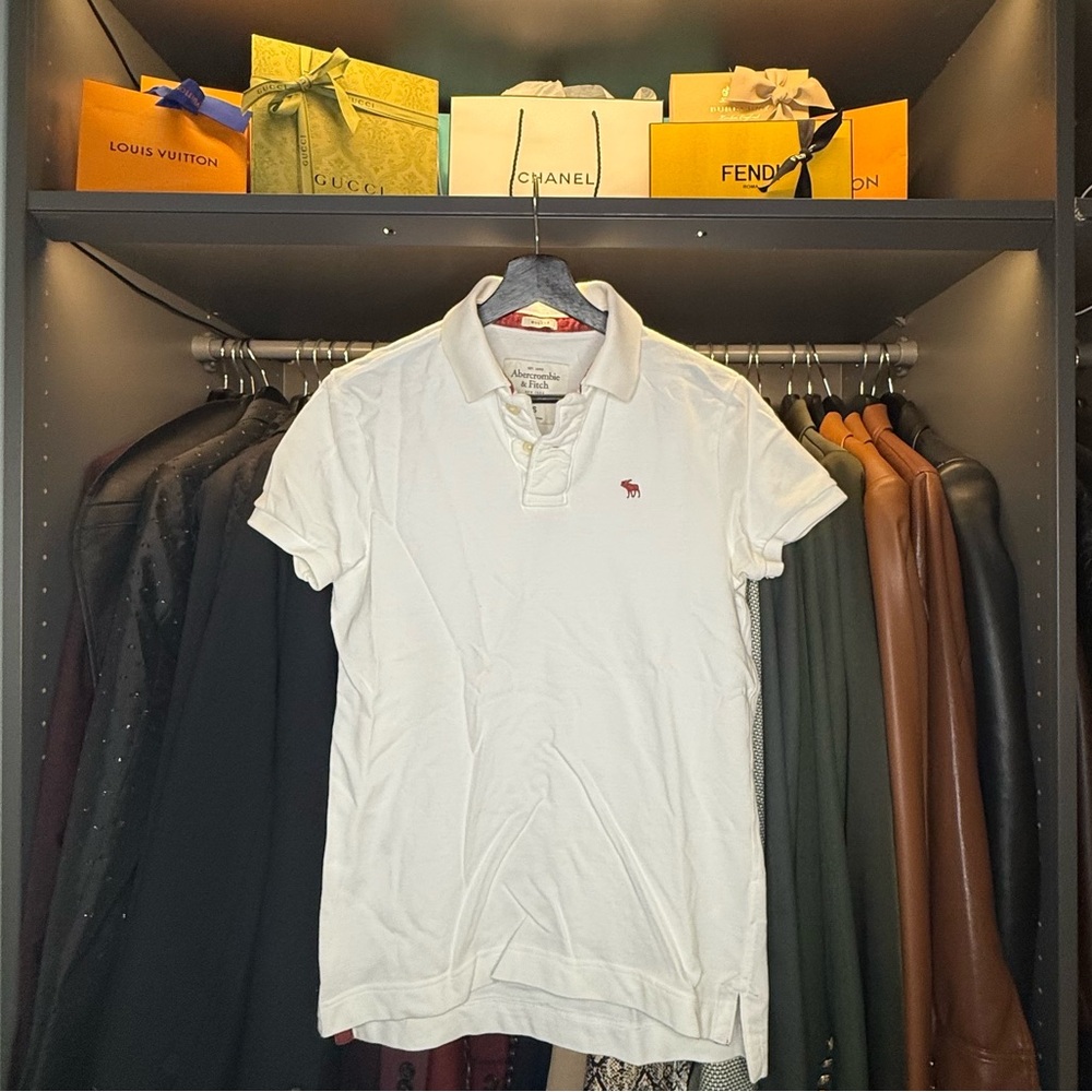 VINTAGE RARE Y2K Men’s Abercrombie & Fitch Polo Shirt in White/Burgundy